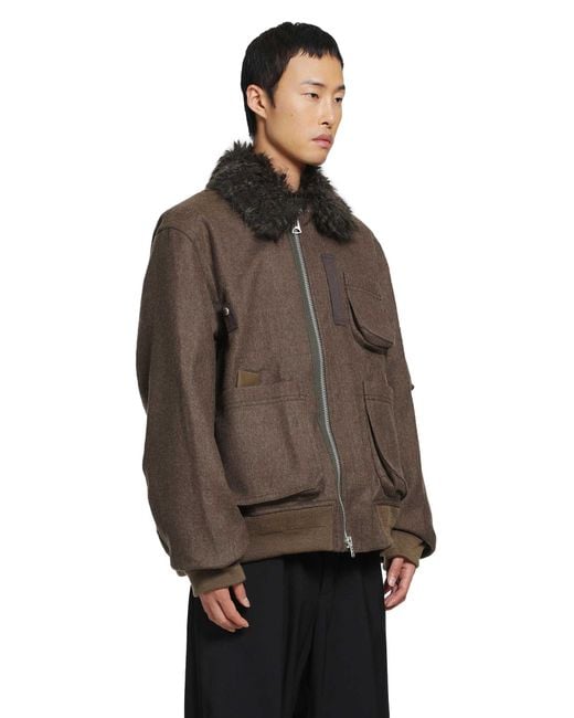 Sacai Brown Wool Melton Blouson Jacket for men