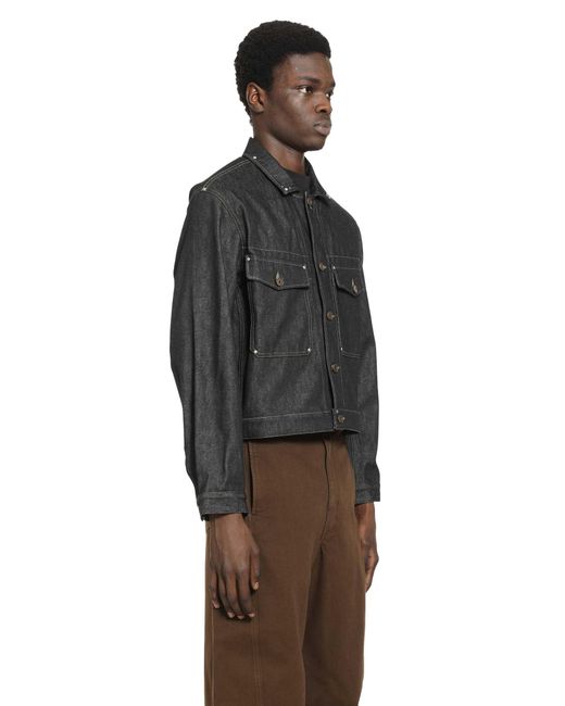 Lemaire Black Trucker Denim Jacket With Studs for men