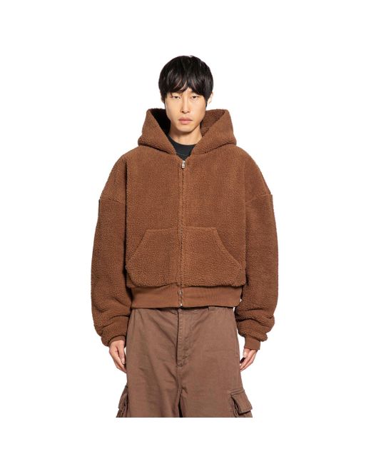 ERL Brown Terry Fleece Zip-Up Hoodie for men