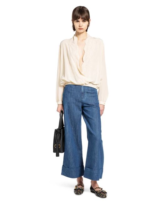 Valentino White Lace Neck Blouse