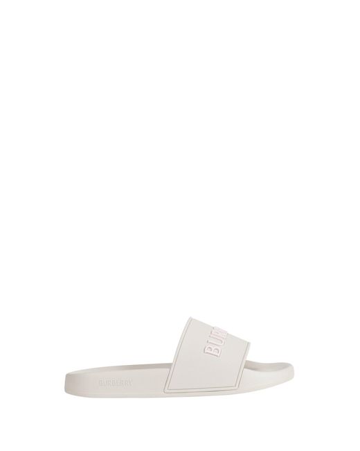 Burberry White Logo Slides