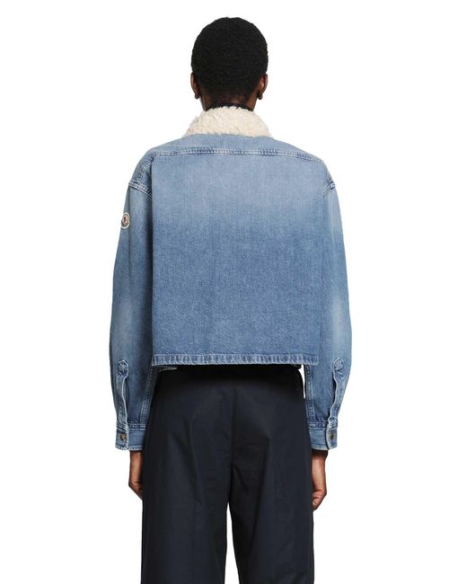 Moncler Blue Teddy Trim Denim Shirt Jacket
