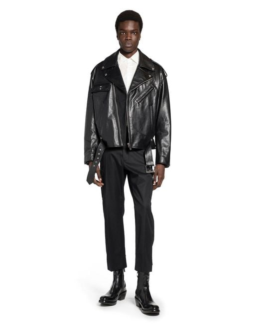 McQueen Black Leather Biker Jacket for men