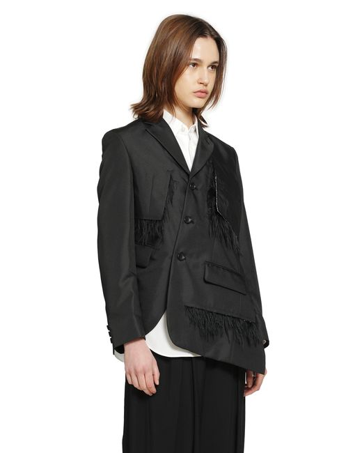 Comme des Garçons Black Single-Breasted Blazer With Frayed Trim