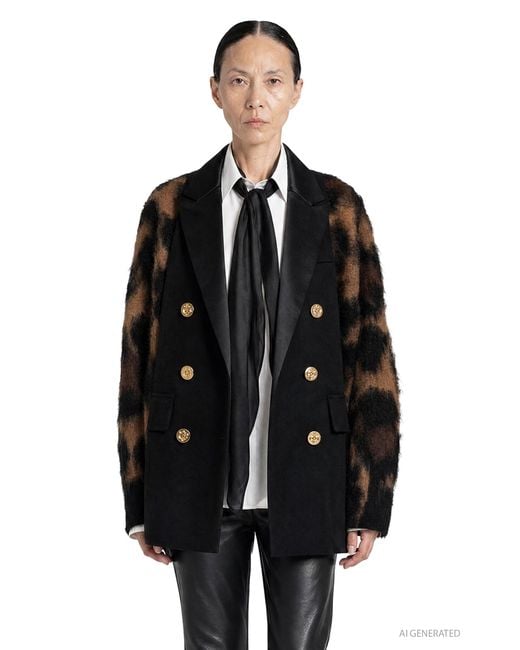 Sacai Black Leopard Wool Knit Cardigan