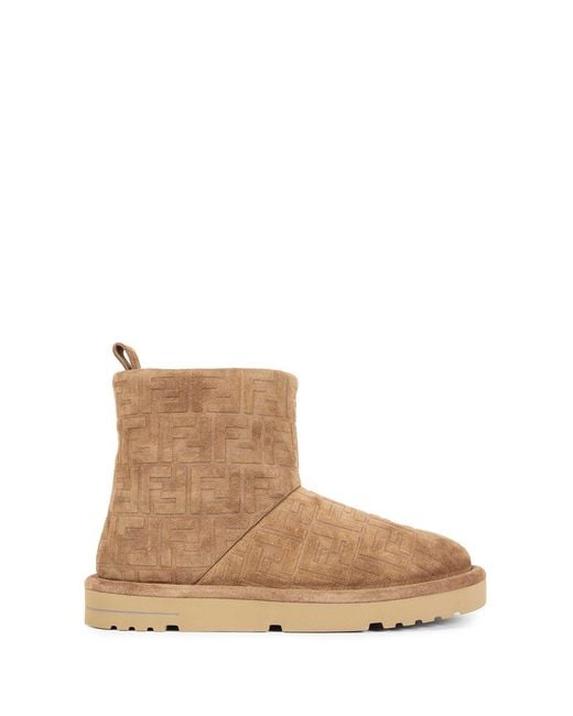 Fendi Natural Ff Suede Ankle Boots for men