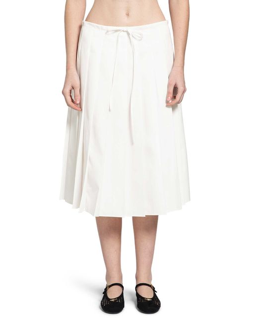 Prada White Pleated Midi Skirt