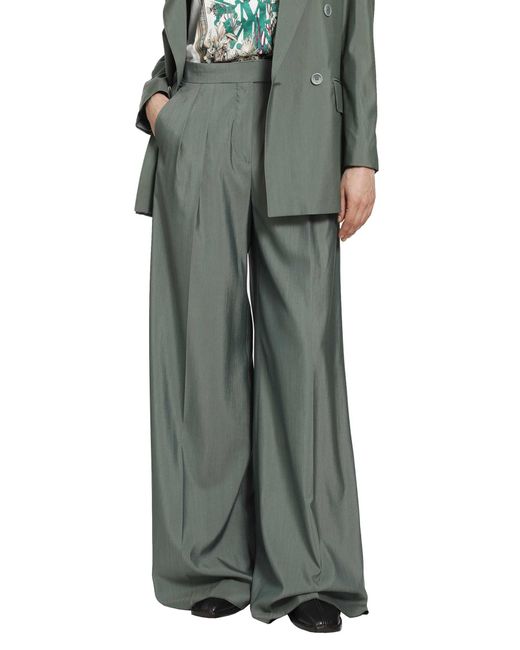 Max Mara Green Wide Leg Wool And Silk Trousers