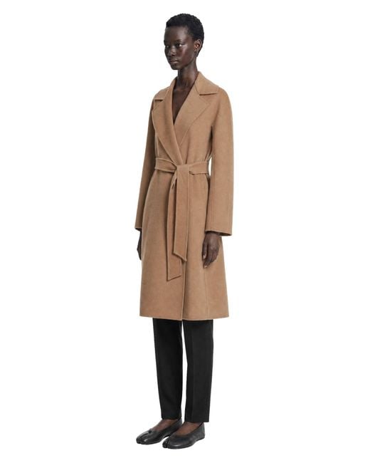 Max Mara Natural Wool Cashmere Silk Long Wrap Coat