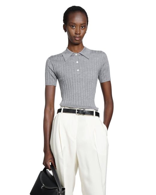 Totême Blue Ribbed Cashmere Silk Polo