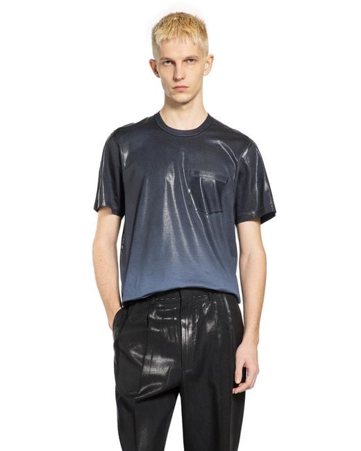 Maison Margiela Blue Foiled Cotton Jersey Pocket T-Shirt for men