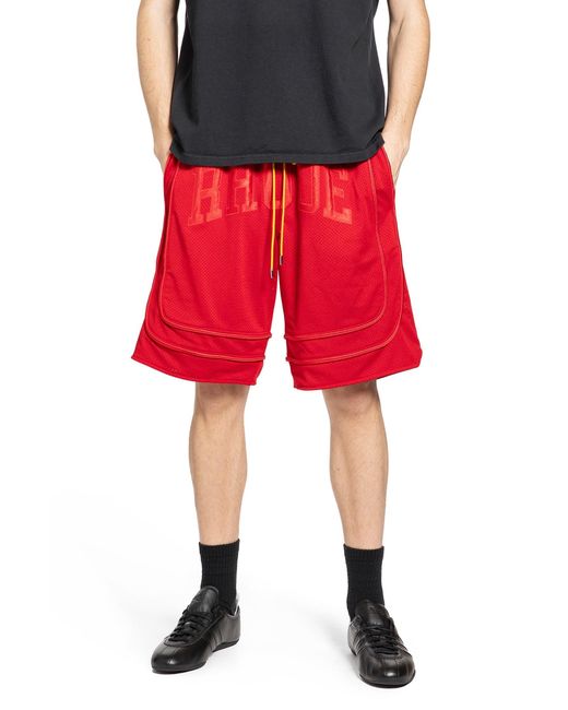 Rhude Red Baggy Mesh Collegiate Shorts for men