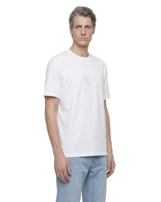 Emporio Armani White Pima-Jersey Logo T-Shirt for men