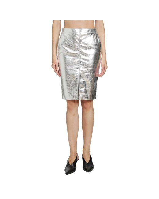 Saint Laurent Gray Metallic Pencil Skirt