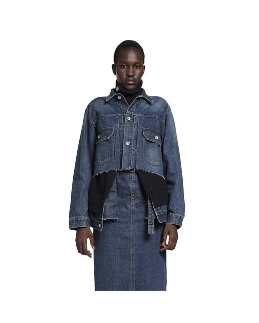 Sacai Blue Denim X Wool Knit Jacket