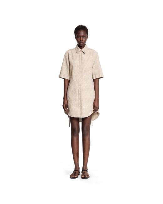 Fendi Natural Ff Chambray Denim Pocket Shirt Dress