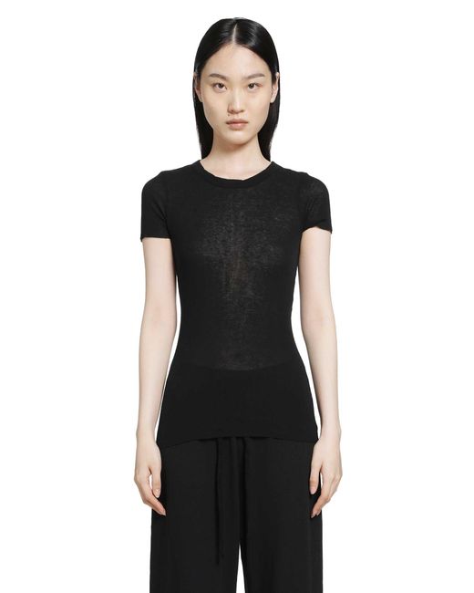 James Perse Black Cotton Cashmere Blend Ribbed Crewneck Tee