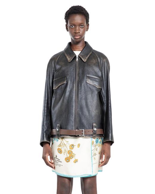 Prada Gray Leather Blouson Jacket