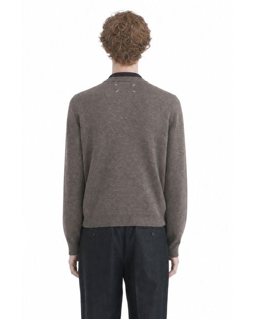 Maison Margiela Gray Fused Knit Wool Crewneck Sweater for men