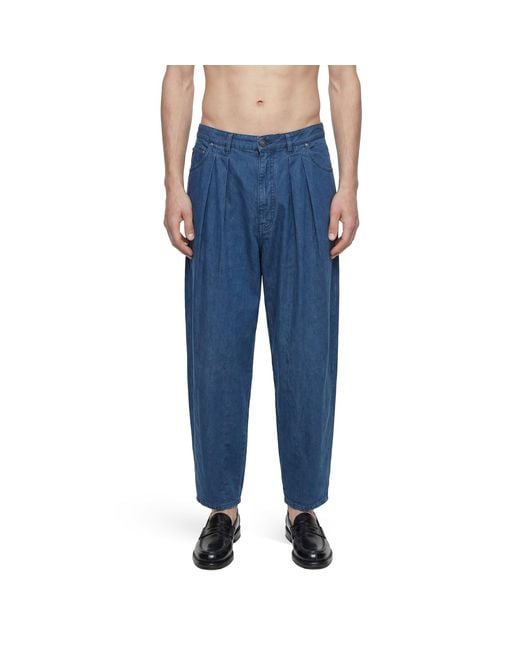 Hed Mayner Blue Pleated Denim Pants for men