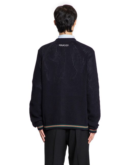 Gucci Blue Cardigan In Cotone A Rete for men