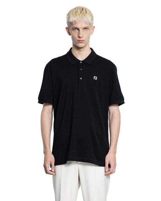 Fendi Black Ff Cotton Piqué Polo Shirt for men