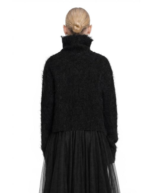 Marc Le Bihan Black Fluffy Mohair Cropped Turtleneck