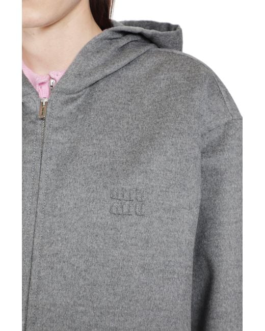 Miu Miu Gray Cashmere Wool Zip-Up Hoodie