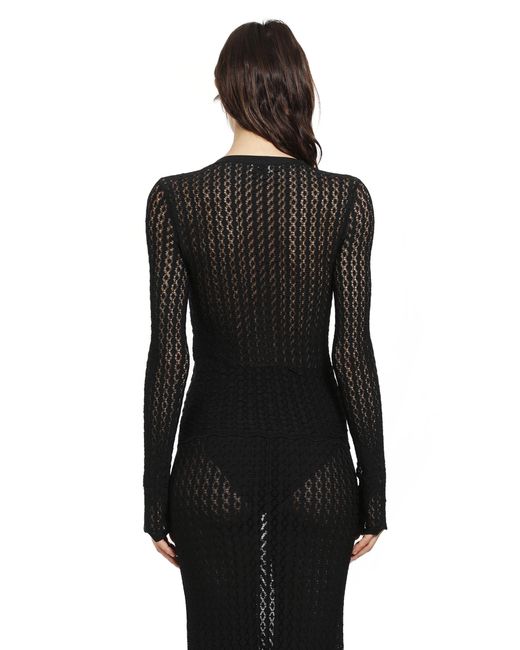 Saint Laurent Black Pointelle Knit Top