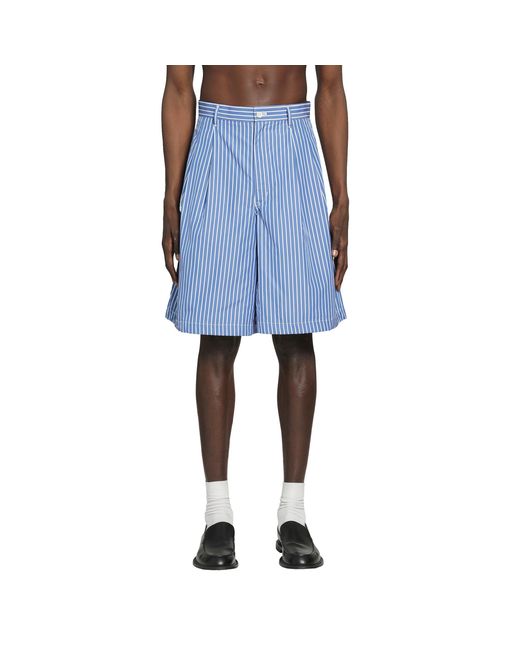Comme des Garçons Blue Pleated Pinstriped Shorts for men