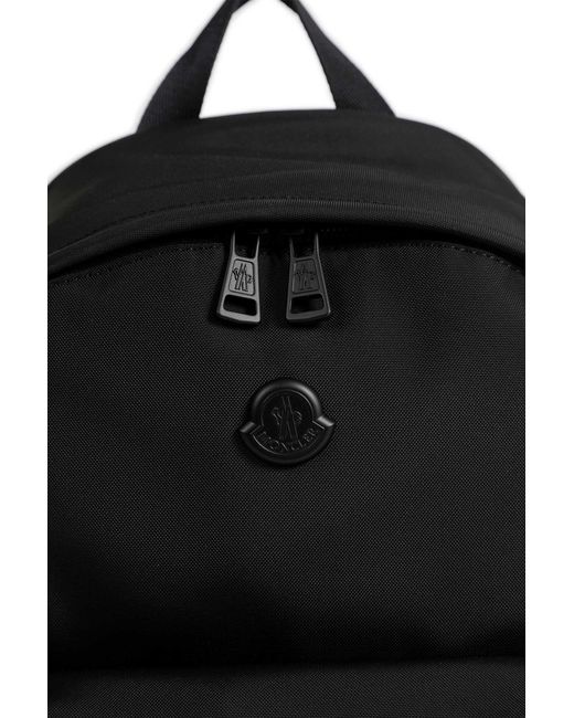 Moncler Black New Pierrick Metal Logo Backpack for men