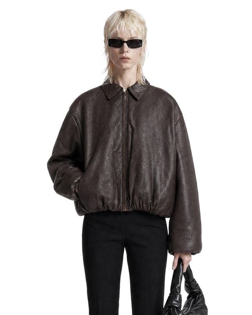 Magda Butrym Black Cropped Leather Bomber Jacket