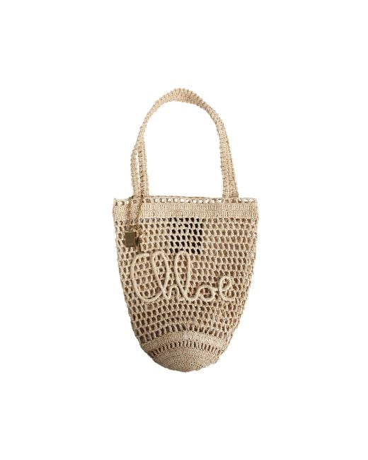 Chloé White Small Summer Banana Tote Bag In Raffia