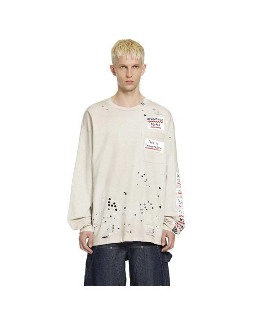 Maison Mihara Yasuhiro Natural Embellished Sticker Long Sleeve T-Shirt for men