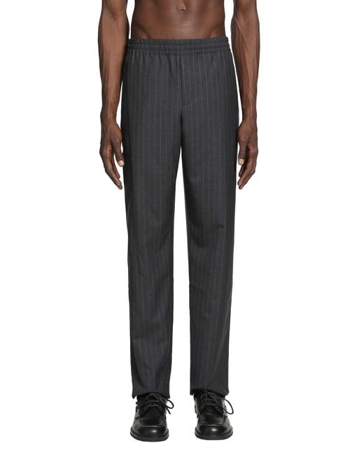 Burberry Black Pinstriped Wool Track Pants for men