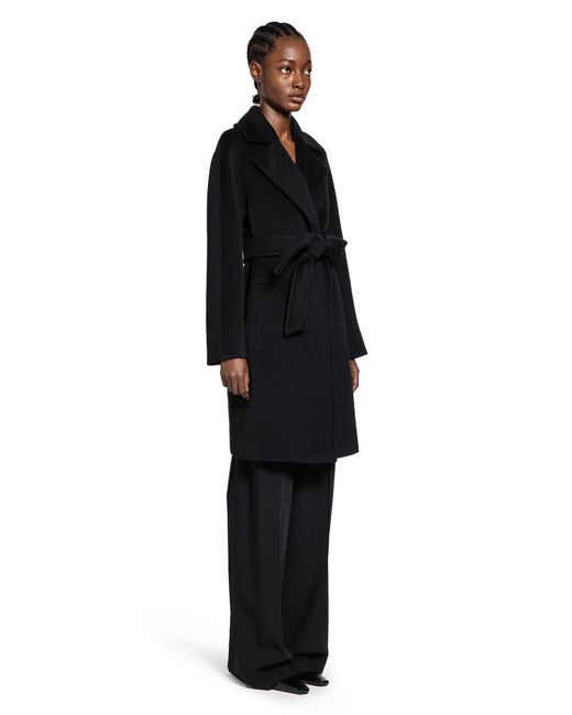Max Mara Black Wool Beaver Cloth Robe Coat