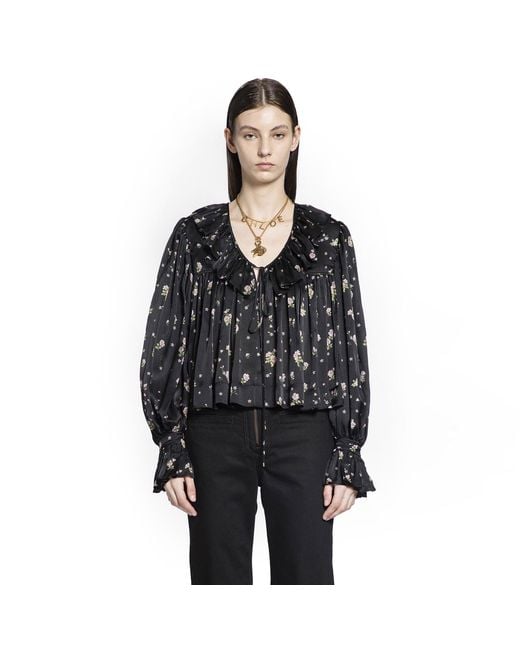 Chloé Black Liberty Print Maxi Gathered Ruffle Top