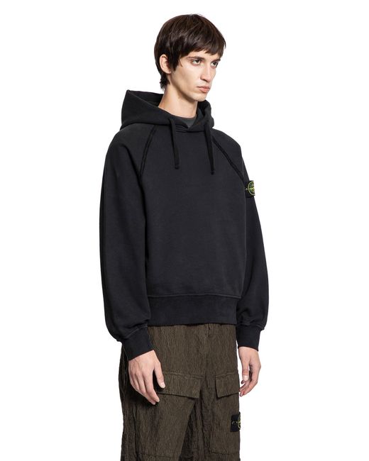 Stone Island Black 6100023 Light Organic Cotton Fleece Hoodie for men