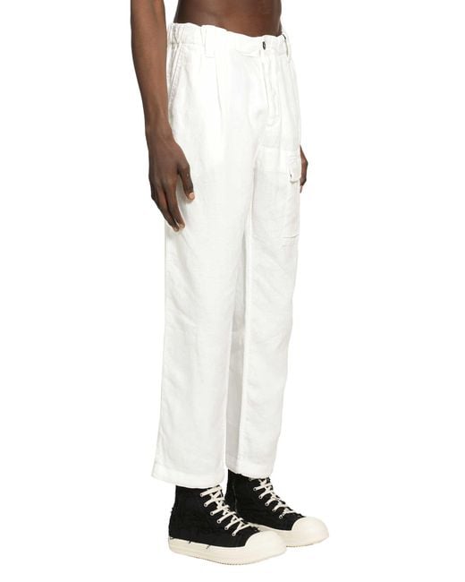 C P Company White Cotton Canvas Cargo Trousers for men