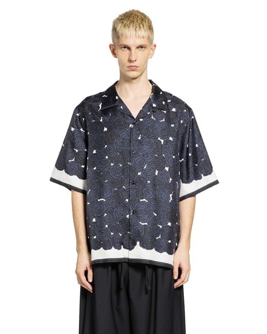 Givenchy Blue Rose Print Silk Bowling Shirt for men