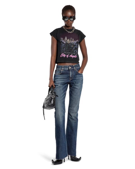 Balenciaga Blue Slim Fit Bootcut Pants In Cotton Denim