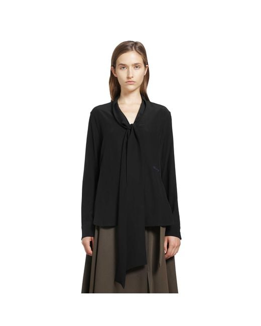 Burberry Black Silk Crepe De Chine Scarf Blouse