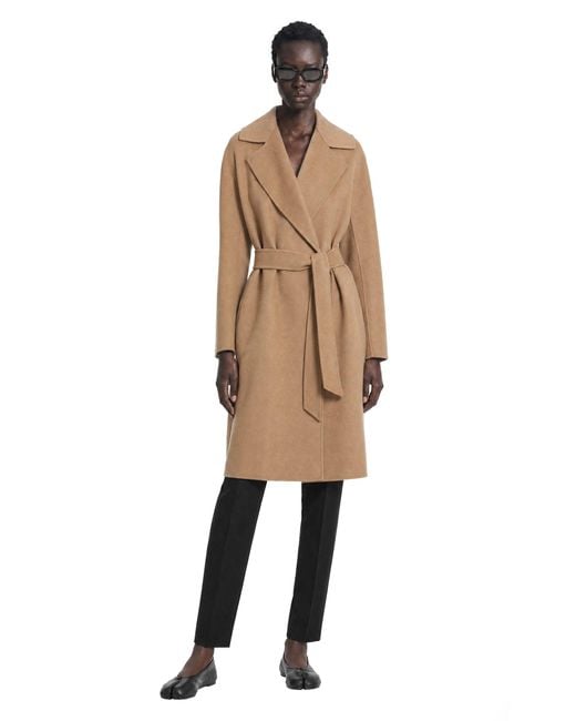 Max Mara Natural Wool Cashmere Silk Long Wrap Coat