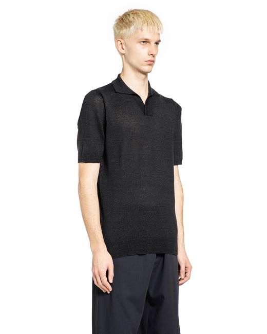Lardini Black Cotton Linen Knit Polo for men