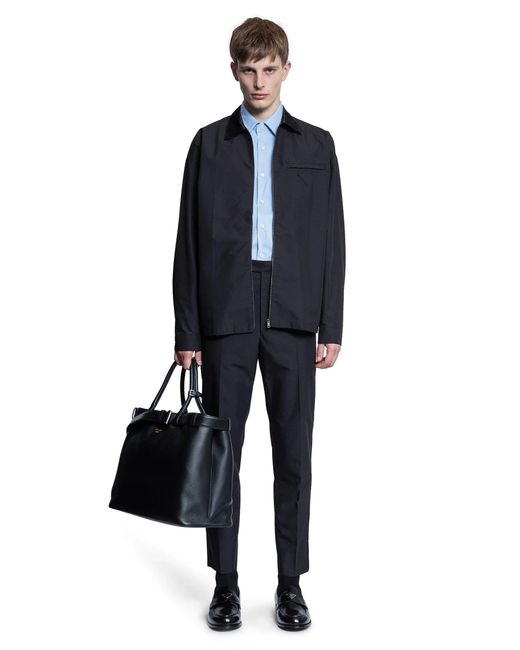 Prada Blue Stretch Cotton Shirt for men