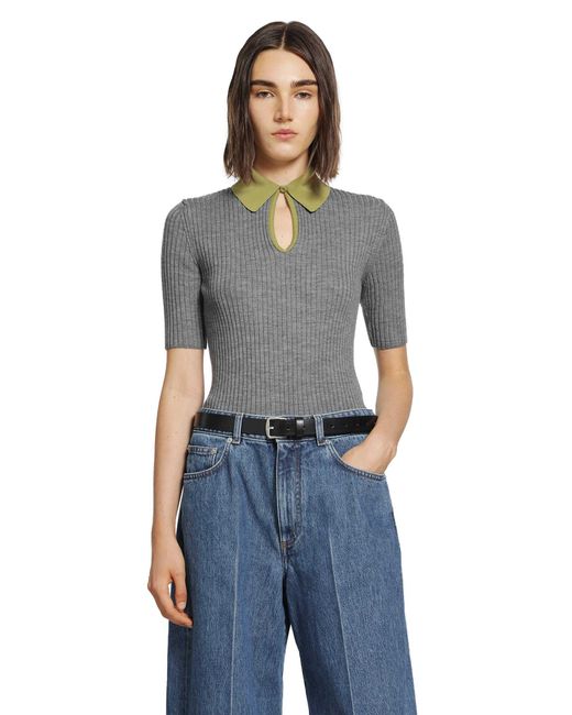 Jil Sander Gray Lightweight Ribbed Wool Polo