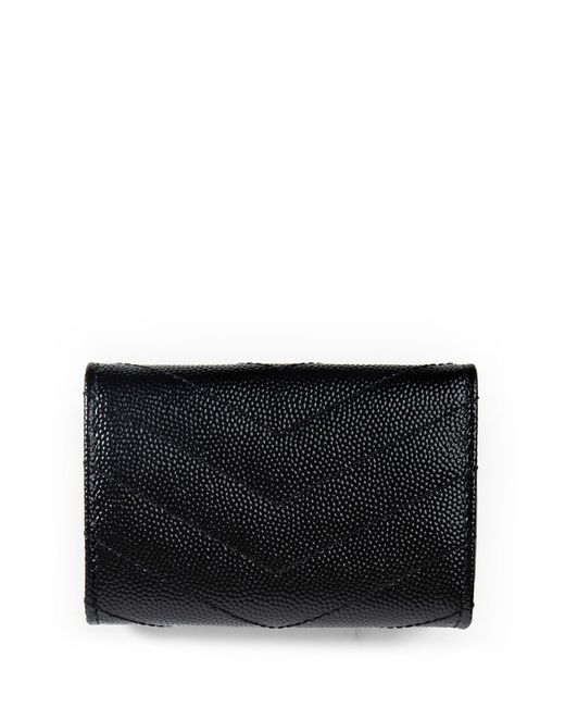 Saint Laurent Black Cassandre Plaque Quilted Wallet