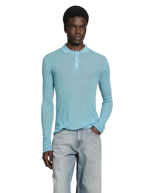 ERL Blue Overdyed Heather Knit Polo for men