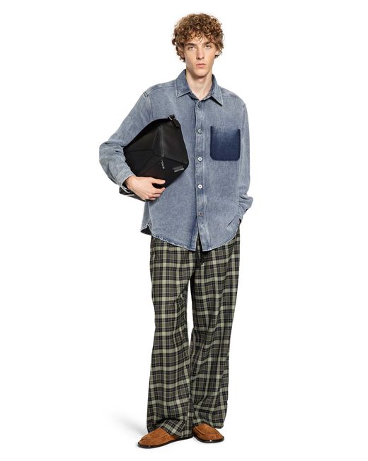 Loewe Blue Cotton Linen Long Sleeve Shirt for men