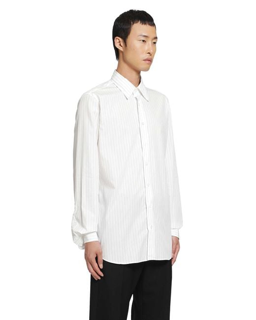 Lardini White Pinstriped Cotton Shirt for men